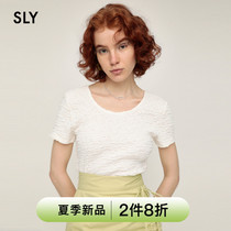 SLY 2022 Summer new pure colour pleated creaty sense round collar short sleeve T-shirt woman 030FSY80-2350