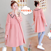 Pregnant women Autumn long sleeve dress fashion foreign style hipster Net red loose size high grade dress summer