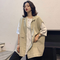 Summer Korean version ins Harajuku Port wind loose and wild frock vest thin section wear waistband horse clip jacket womens tide