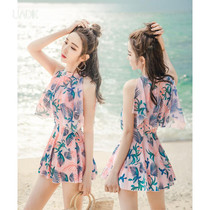  Swimsuit womens summer conservative fairy new trend swimsuit one-piece halter neck cover belly thin plus size small chest gathered swimsuit