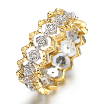 Jeweller 18K yellow and white inlaid diamond ring Italian texture carved gold retro ring female