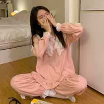 Gentle and good things ~ elegant and sweet pajamas women autumn cotton long sleeve girls lace cotton pants home clothing