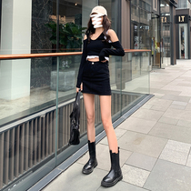 Black Denim Half Body Skirt High Waist A Character Dress Spring Autumn Season Summer 2021 New Bag Hip Short Skirt S Tide 100 hitch