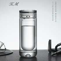 KM Glass Cup Men Womens Double Layer Thermal Insulation Personality Trend Brief Upscale Tea Drinking Water Glass Sub Portable Gift Customisation