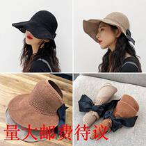 Foldable straw hat womens summer Korean version 100 hitch a vacation out of the sea beach hat butterfly knot casual spring autumn