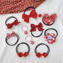 Red bow Hairband headdress Korean ins cute little girl hair rope children hair accessories girl baby head rope