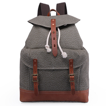 Qiguxi Pepper Salt Cloth Shoulder Bag Durable Leisure Paratrooper Bag Vintage Canvas Backpack Outdoor Travel Bag for Men and Women