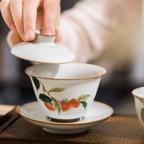 Jing Lan Moon White Ru Kiln Three Talents Cover Bowl Tea Cup Suit Thin Tire Jingdezhen Ceramics Large Kung-fu Bubble Tea Bowl single