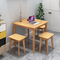 Full Bamboo Dining Table 4 People Small Square Table Brief Modern Square Dining Table Home Small Household Solid Wood Table Assembly