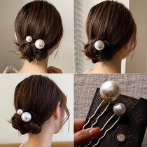 Korean u-shaped plate hairpin simple modern female u-shaped hairpin temperament Pearl hairpin double-strand hair hair fork