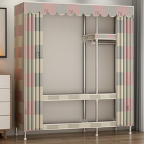 Simple wardrobe home bedroom full steel frame thickened cloth wardrobe rental room with sturdy and durable steel pipe reinforcement and thick