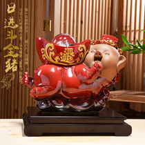 Golden pig ornaments Lucky Feng Shui zodiac pig creative cute pig Living room wine cabinet decorations crafts Home