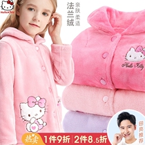 Hello Kitty Girls Pajamas Flannel Set Coral Velvet Autumn and Winter Plus Padded Baby Children Home Clothes