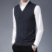 Wool vest autumn and winter mens vest sweater waistcoat vneck sleeveless knitted young and middle-aged business casual coat tide