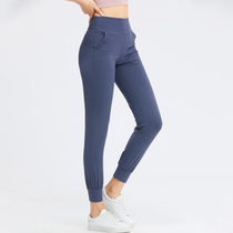 Yoga nine-point pants womens spring and summer thin stretch high waist hip-raising running leisure sports fitness clothes drawstring foot guard pants