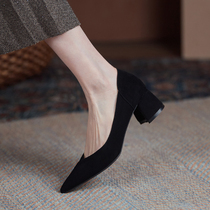 Coarse heel single shoes 2021 autumn and winter new leather retro British fashion pointed temperament Joker loafers children