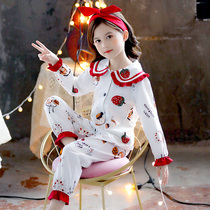 Girls  pajamas 2021 spring and Autumn cotton thin long-sleeved suit Little girl middle child cute childrens home clothes