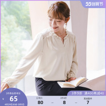 (Clear Cabin RMB80 ) Big Code Womens Dress 2022 Fat Younger Sister Spring Dress Retro Sweet And Beautiful Wood Ear Side V Neckline Frown Shirt