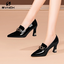 High-heel single shoes womens leather patent leather shoes childrens new womens shoes shallow shoes Joker coarse-heel leather shoes women WL0814