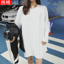 Spring and autumn long sleeve long Korean Harajuku White size cotton base shirt clothes loose T-shirt women
