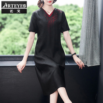 Mrs. Kuo authentic Hangzhou silk mother fragrant cloud yarn silk dress high-end foreign embroidered mulberry silk skirt