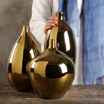 Large gold ceramic vase European style simple modern countertop flower living room decoration rich bamboo flower arrangement