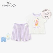 Yings new baby bamboo fiber underwear set childrens short-sleeved home clothes pajamas set 185A0304 09