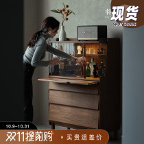 Pu Wood made Nordic solid wood side cabinet black walnut meal living room Tea storage wine bucket cabinet bedroom dressing table