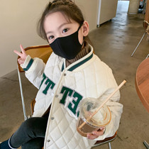 OKAIDI French girl baseball clothes jacket autumn winter thickening 2021 new children Korean version loose letter cotton clothes