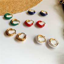 Left ear) French celi style enamel earrings European and American brass plated K gold color metal ear ring fashionable curve design