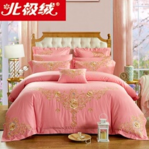 Arctic velvet wedding four-piece big red cotton embroidery powder wedding 60 sets bedding wedding ceremony