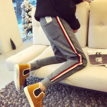 Autumn and winter casual sports pants mens Korean slim-fit trend drawstring feet velvet thickened Wei pants pants small feet Harun pants