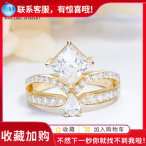 Mrs Liao Jewelry 18k Princess crown 1 carat diamond ring Womens water drop group set Real diamonds wedding ring Diamond ring