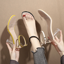 Word-lined sandals sandals 2020 new summer 100 hitch high heel heels Sexy Transparent Film Women Shoes Fairy Wind