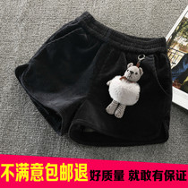 Corduroy shorts Womens autumn and winter wear loose slim waist Korean black hip lift wide leg 2021 winter boots pants