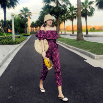 2021 New slacks shoulder floral jumpsuit womens summer thin high waist set jumpsuit nine points