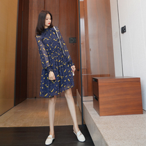 2021 new womens early spring and autumn long sleeves French retro temperament waist chiffon floral jumpsuit skirt