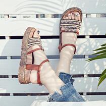 European station Bohemia sandals women 2021 summer New thick-soled fairy wind pine cake women shoes flat beach sandals