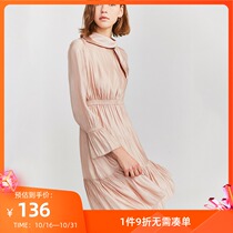 Lily spring new womens pearl lace asymmetric lapel collar rubber fold waist dress 7921