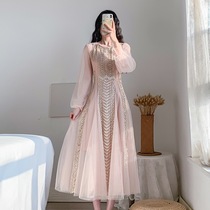 Herbenwind one-piece dress for waist display slim and thin foreign temperament 2021 Early spring net red fairy dress Dress Temperament Superfairy two sets