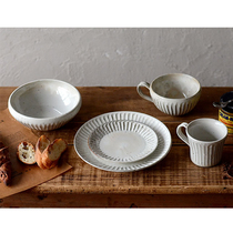 Spot Japanese imported powder ceramic tableware coarse pottery cup plate mug coffee cup Big Soup Bowl Guangyang pottery