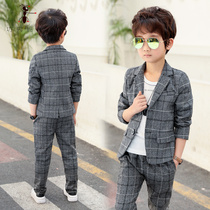 Boys plaid suit suit handsome Korean childrens coat spring and autumn middle school childrens student performance suit tide 3782