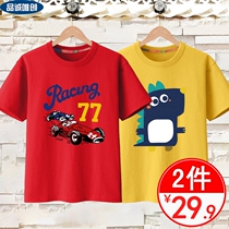 Boy short sleeve T-shirt 2021 summer Boy car print red undershirt childrens basic childrens clothing