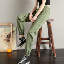 Military green overalls womens loose bf spring and autumn foot slim waist thin casual pants children 2021 New