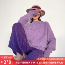 40% Wool Purple Loose Outline Exterior Wearing Sweater Womens Winter 2021 New Design Sensation Little crowdsourced