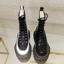 Yang Mi same Martin boots 3M reflective muffin thick soled leather British style Sda McQueen short boots European dad shoes
