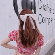 Korean white big bow hairpin Forest fairy super fairy mesh spring clip ins temperament long streamer hairpin