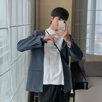 Hualun contrast stitching fake two sweatshirts mens tide ins hatless hong kong style Korean version of the versatile ifashion top