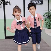 Pink bear elementary school class uniform School uniform British college style kindergarten garden uniform Summer mens and womens childrens suit