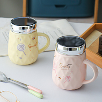 Creative Ceramics Drink Water Cup Personality Trend Coffee Mark Cup With Cover Spoon Large Capacity Milk Cup Men And Women Cup